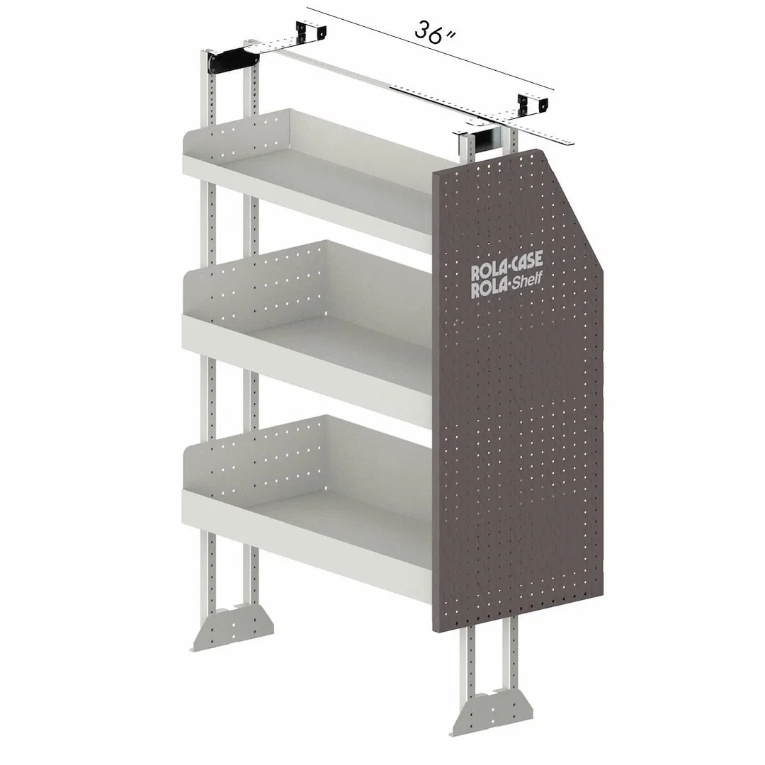 RSLRFBA- PA – ROLACASE Van Storage System Kit, Passenger Side Basic Bin Package With Three Shelves (One 34 Inch Lengt...